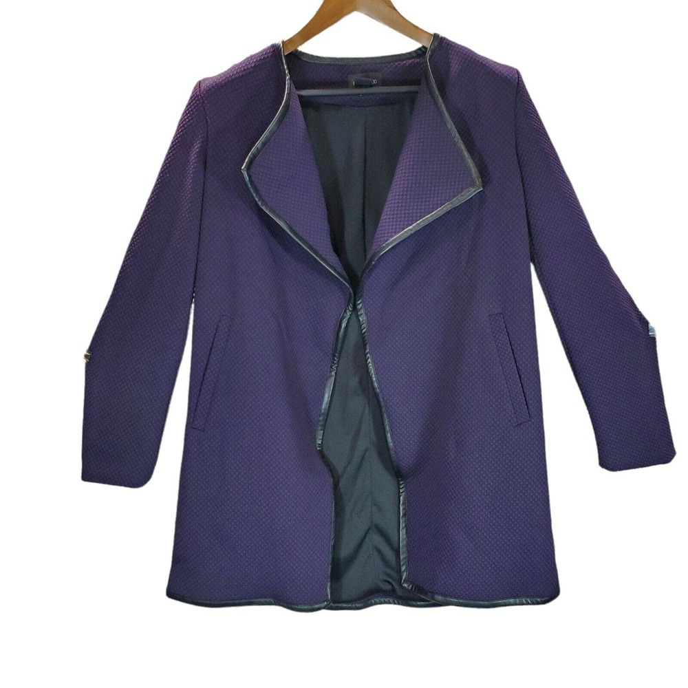 New Open Front Coat Womens 4 Focus 2000 Purple Waffle Weave Pockets New